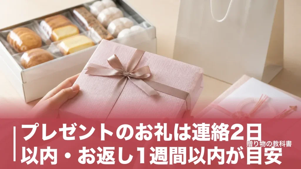 プレゼントのお礼は連絡2日以内・お返し1週間以内が目安｜相場3分の1〜半額の決め方のアイキャッチ画像