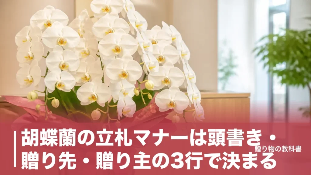 胡蝶蘭の立札マナーは頭書き・贈り先・贈り主の3行で決まる｜シーン別文例と外す時期のアイキャッチ画像